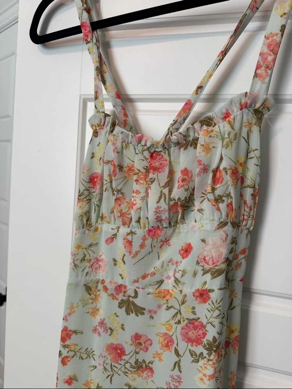 Floral Mint Slip Midi Dress with Pink Bouquet Print - Picture 3 of 6